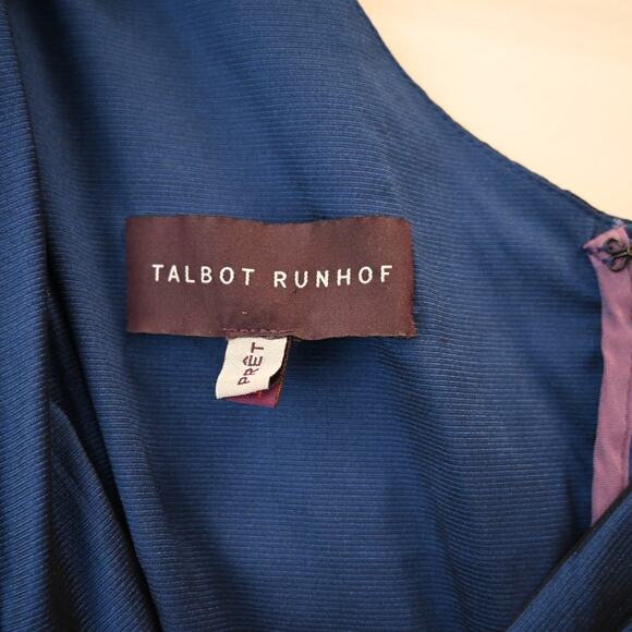 Talbot Runhof Maxi Dress Size 4 Blue Satin V-Neck Sleeveless Formal Evening Gown - Picture 8 of 10